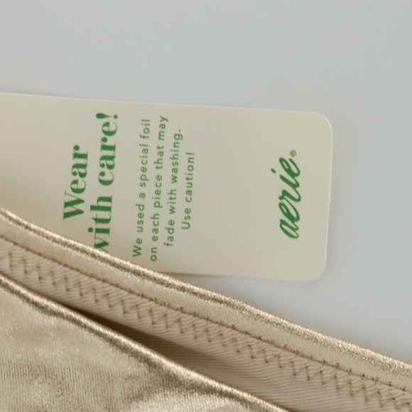 Aerie High Waisted High Cut Cheeky Gold Metallic Bikini Bottom Size Medium - Picture 6 of 6